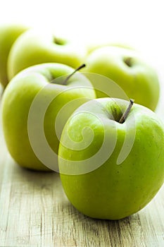 Green apples, top view, close up