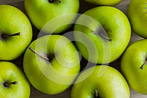 Green apples, top view, close up