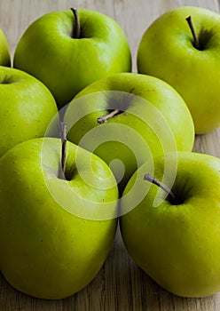 Green apples, top view, close up