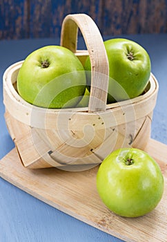 Green Apples in a Wooden Basket