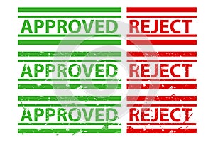 Green Approved and Red Rejec, rectangle vector rubber stamp effect