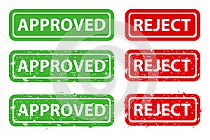 Green Approved and Red Rejec, rectangle vector rubber stamp effect