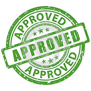 Green approved rubber stamp icon.