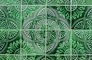 Green arabic ceramic tiles closeup