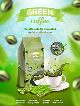 Green Arabica Coffee Banner, Decaffeinated Beans