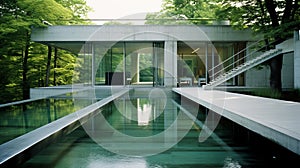 Green Architecture: A Glass House In A Wooded Area With Pool