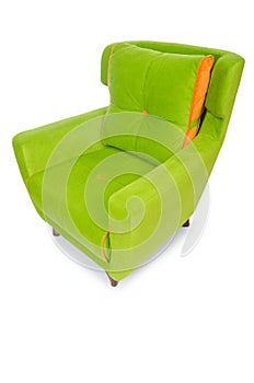 Green armchair isolated on the white