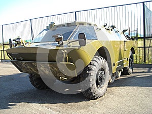 Green armored vehicle in safari park Taigan