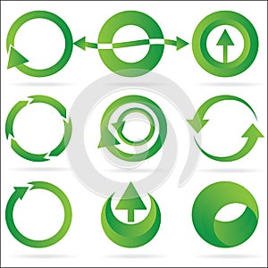 Zelený šípka kruh dizajn prvok sada skladajúca sa z ikon 