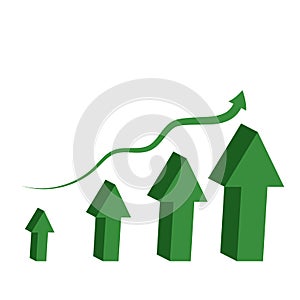 Green arrows 3d top. A symbol of the dynamics of financial success. Vector design elements isolated on white background.