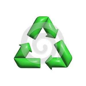 Green Arrows Recycle 3d vector icon. Recycling, green, 3D, arrows, icon, environment, eco, renewable, ecological