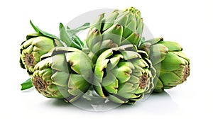 Green artichoke and artichoke heart isolated. Generative AI