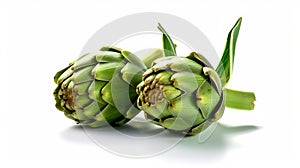 Green artichoke and artichoke heart isolated. Generative AI