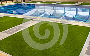 Green the artificial turf by the pool