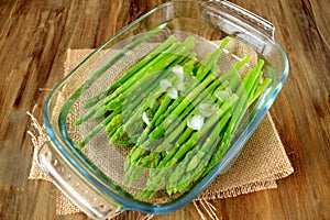 Green asparagus in cold water