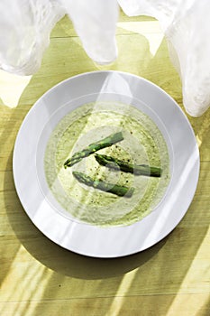 Green asparagus with hollands sauce. photo