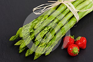 Green Asparagus and strawberries
