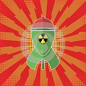 Green Atomic Bomb with Radiation Sign. Nuclear Rocket. Weapon Icon. Explode Flash, Cartoon Explosion, Nuclear Burst