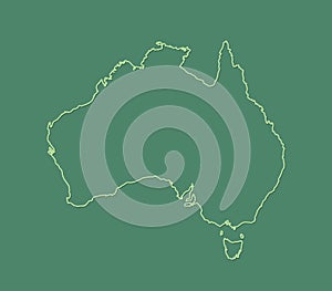 A green Australia map with single border line on dark background