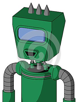 Green Automaton With Box Head And Happy Mouth And Large Blue Visor Eye And Three Spiked