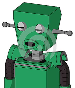Green Automaton With Box Head And Round Mouth And Two Eyes