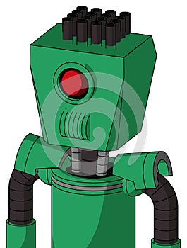 Green Automaton With Box Head And Speakers Mouth And Cyclops Eye And Pipe Hair