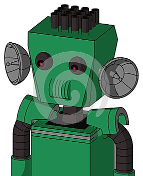 Green Automaton With Box Head And Speakers Mouth And Red Eyed And Pipe Hair