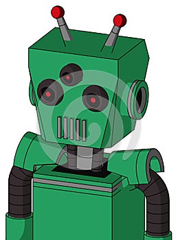 Green Automaton With Box Head And Vent Mouth And Three-Eyed And Double Led Antenna