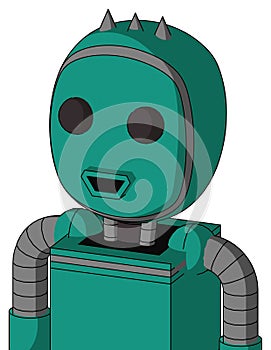 Green Automaton With Bubble Head And Happy Mouth And Two Eyes And Three Spiked