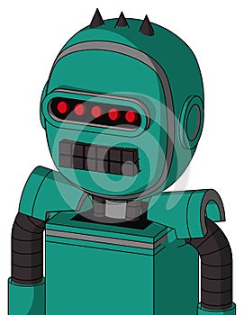 Green Automaton With Bubble Head And Keyboard Mouth And Visor Eye And Three Dark Spikes