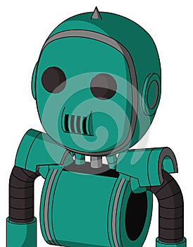Green Automaton With Bubble Head And Speakers Mouth And Two Eyes And Spike Tip