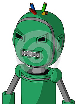 Green Automaton With Bubble Head And Square Mouth And Angry Eyes And Wire Hair