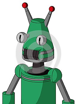 Green Automaton With Cone Head And Dark Tooth Mouth And Two Eyes And Double Led Antenna