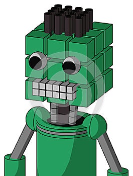 Green Automaton With Cube Head And Keyboard Mouth And Two Eyes And Pipe Hair