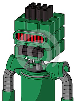 Green Automaton With Cube Head And Keyboard Mouth And Visor Eye And Pipe Hair