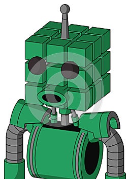 Green Automaton With Cube Head And Round Mouth And Two Eyes And Single Antenna