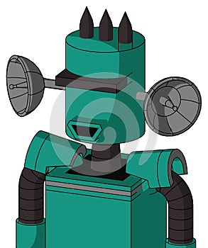 Green Automaton With Cylinder Head And Happy Mouth And Black Visor Cyclops And Three Dark Spikes