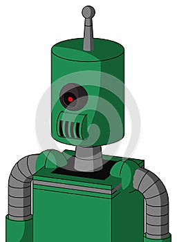 Green Automaton With Cylinder Head And Speakers Mouth And Black Cyclops Eye And Single Antenna