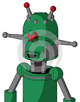 Green Automaton With Dome Head And Happy Mouth And Angry Cyclops Eye And Double Led Antenna
