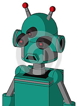 Green Automaton With Dome Head And Sad Mouth And Three-Eyed And Double Led Antenna