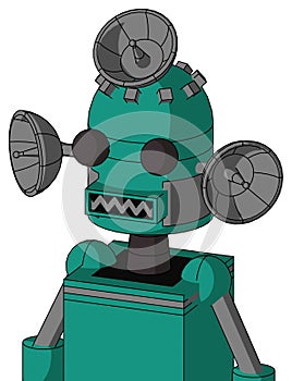 Green Automaton With Dome Head And Square Mouth And Two Eyes And Radar Dish Hat