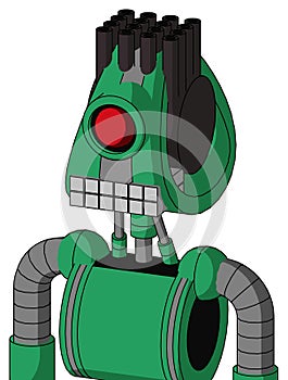 Green Automaton With Droid Head And Keyboard Mouth And Cyclops Eye And Pipe Hair