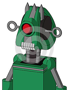 Green Automaton With Droid Head And Teeth Mouth And Cyclops Eye And Three Spiked