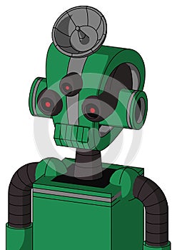 Green Automaton With Droid Head And Toothy Mouth And Three-Eyed And Radar Dish Hat