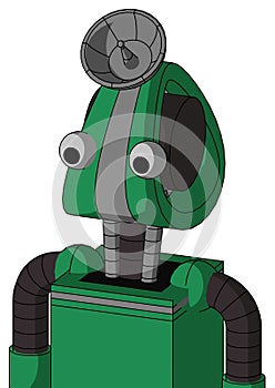 Green Automaton With Droid Head And Two Eyes And Radar Dish Hat