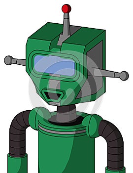 Green Automaton With Mechanical Head And Happy Mouth And Large Blue Visor Eye And Single Led Antenna