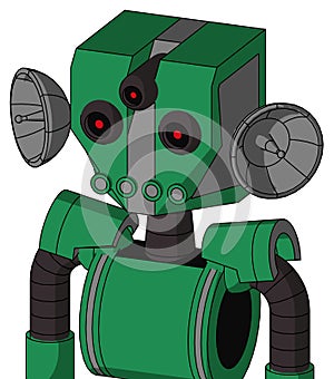 Green Automaton With Mechanical Head And Pipes Mouth And Three-Eyed