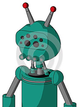 Green Automaton With Rounded Head And Pipes Mouth And Bug Eyes And Double Led Antenna