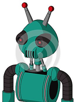 Green Automaton With Rounded Head And Speakers Mouth And Black Glowing Red Eyes And Double Led Antenna