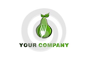 green avocado and negative space of fork logo.